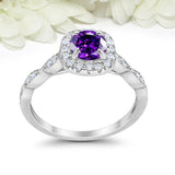 2ct Round Amethyst Engagement Ring Diamond Accent Halo Women 14k White Gold Over