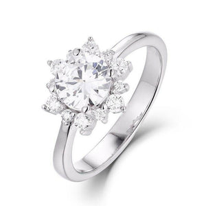 2ct Round Cut VVS1 Diamond Engagement Ring Floral Solitaire 14k WhiteGold Finish