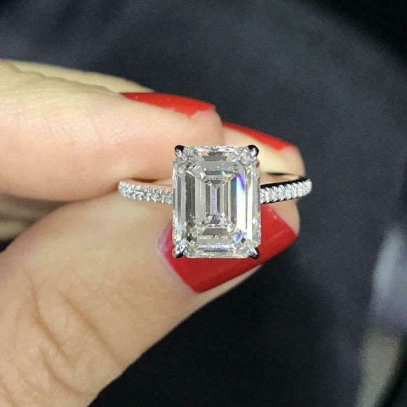 1.7ct Emerald Cut Diamond Engagement Ring 14k WhiteGold Finish Accents Solitaire