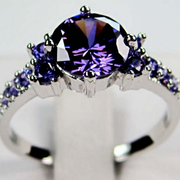 2ct Round Cut Purple Amethyst Engagement Ring 14k White Gold Finish Solitaire