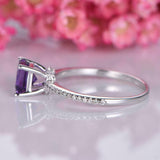 1.5ct Princess Purple Amethyst Engagement Ring Round Accents 14k White Gold Over