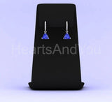 1ct Trillion Simulated Tanzanite Dainty Dangle Earrings 14k White Gold Plated