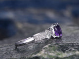 2.3Ct Oval Cut Purple Amethyst Leaf Accent Engagement Ring 14K White Gold Finish