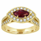 2ct Marquise Cut Pink Ruby Engagement Ring Halo Split Shank 14k Yellow Gold Over