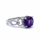 2ct Round Cut Amethyst Open Shank Solitaire with Accent Ring 14k White Gold Over