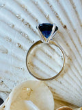 2.4ct Engagement Ring Round Cut Blue Sapphire Solitaire 14k White Gold Finish