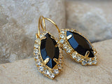 3ct Marquise Cut Black Diamond Halo Cocktail Drop Earring 14k Yellow Gold Finish