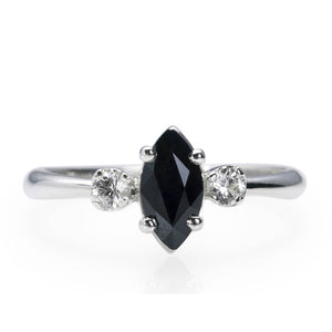 1.1ct Marquise Cut Black Diamond Trilogy Engagement Ring 14k White Gold Finish