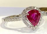 2.5ct Engagement Ring Pear Cut Pink Ruby Round Accent Halo 14k White Gold Finish