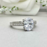 2ct Engagement Ring Oval Cut Diamond Solitaire with Accents 14k WhiteGold Finish