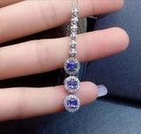 2.6ct Blue Tanzanite Pendant Chain Round Cut Halo Dangling 14k White Gold Finish