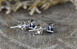 1ct Round Cut Blue Sapphire Screw Back Women Stud Earrings 14k White Gold Finish