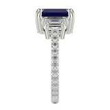 3ct Emerald Cut Blue Sapphire Engagement Ring Diamond Trilogy 14k WhiteGold Over