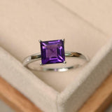 1ct Princess Cut Purple Amethyst Engagement Ring Solitaire 14k White Gold Finish