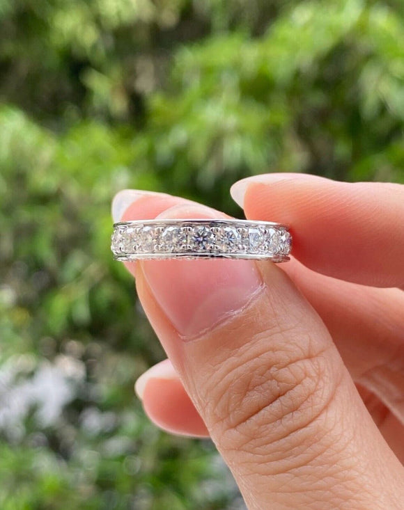 1.5ct Round Cut Moissanite Pave Full Eternity Wedding Band 14k White Gold Plated