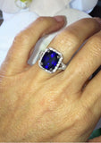 4ct Cushion Blue Sapphire Engagement Ring Split Shank Halo 14k White Gold Finish