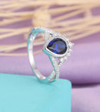 2ct Pear Cut Blue Sapphire Crown Infinity Engagement Ring 14k White Gold Finish