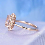 2ct Oval Cut Peach Morganite Halo Solitaire Engagement Ring 14k Rose Gold Finish