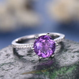 1Ct Round Cut Purple Amethyst Solitaire Engagement Ring 18K White Gold Finish