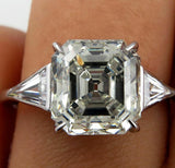 3.5Ct Asscher Cut Diamond Trillion Accents Engagement Ring 14K White Gold Finish