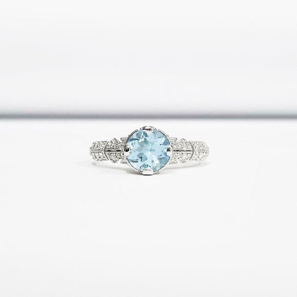 2ct Round Blue Aquamarine Diamond Accent with Solitaire Ring 14k White Gold Over