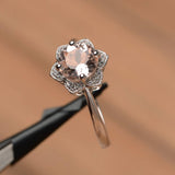 1.4ct Round Cut Peach Morganite Sunflower Engagement Ring 14k White Gold Finish