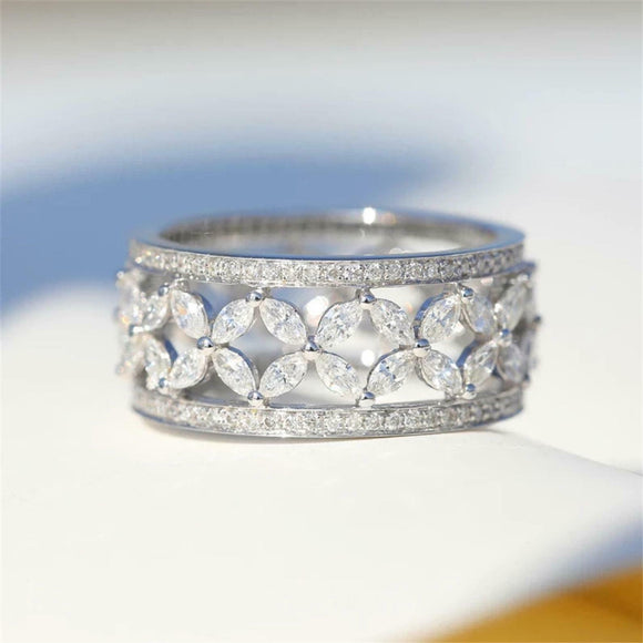 6ct Marquise Diamond Wedding Ring Band Floral Full Eternity 14k White Gold Over