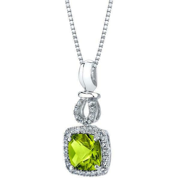 1Ct Cushion Cut Green Peridot Diamond Style Pendant 14K White Gold Over NO CHAIN