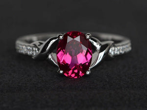 1.7ct Oval Cut Pink Ruby Engagement Ring 14k White Gold Finish Accents Solitaire