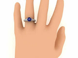 2ct Round Blue Sapphire Solitaire with Accent Milgrain Ring 14k WhiteGold Finish