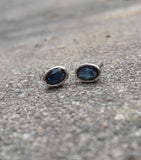 1ct Oval Cut Blue Sapphire Solitaire Bezel Stud Earrings 14k White Gold Finish