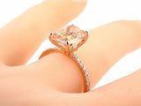 3Ct Emerald Cut Peach Morganite Diamond Accent Solitaire Ring 18K Rose Gold Over