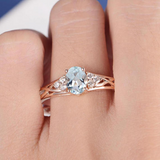 1ct Oval Cut Blue Aquamarine Infinity Diamond Split Shank Ring 14k RoseGold Over