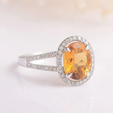 2ct Oval Cut Yellow Citrine Halo Diamond Split Shank Ring 14k White Gold Finish