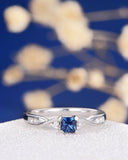 0.5ct Princess Cut Blue Sapphire Engagement Ring 14k White Gold Finish Solitaire