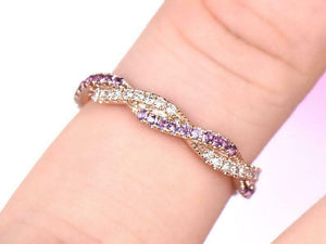 1ct Round Cut Purple Amethyst Wedding Band Ring Twisted Swirl 14k Rose Gold Over