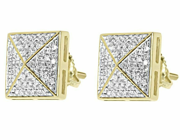 0.4ct Round Cut VVS1D Diamond Pyramid Cluster Stud Earrings 14k Yellow Gold Over