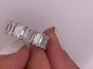 4.5ct Emerald Cut Diamond Wedding Band Iced Full Eternity 14k White Gold Finish