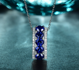 2.3ct Oval Cut Blue Sapphire Five Stone Pendant with Chain 14k White Gold Finish