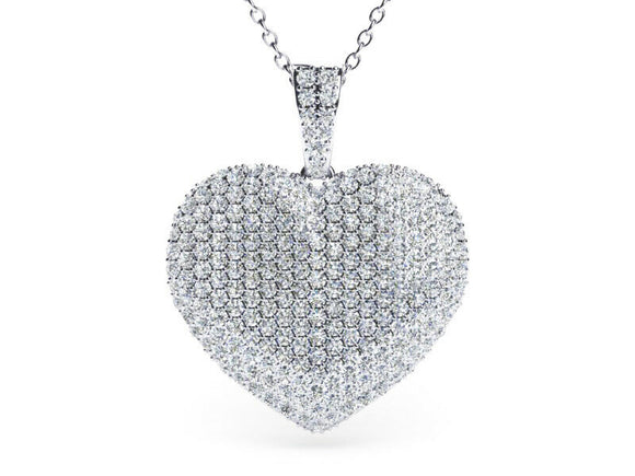 2ct Diamond Round Cut Brilliant Puff Heart Pendant with Chain 14k WhiteGold Over