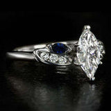 2Ct Marquise Cut Diamond Solitaire Ring 14K White Gold Over Blue Sapphire Accent