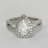 2.3Ct Pear Cut Diamond Split Shank Halo Engagement Ring 14K White Gold Finish