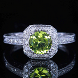 2ct Round Cut Green Peridot Milgrain Halo Engagement Ring 14k White Gold Finish