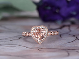 1.6ct Heart Cut Peach Morganite Engagement Ring Diamond Halo 14k RoseGold Finish