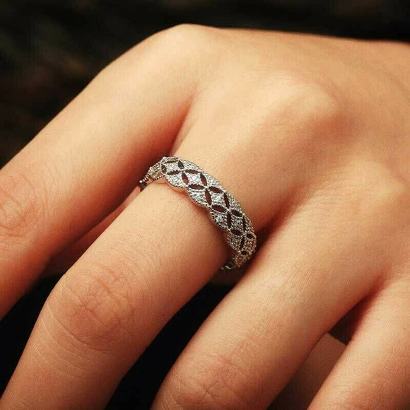 1Ct Round Cut Diamond Milgrain Filigree Vintage Wedding Band 14K White Gold Over