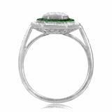 3.1ct Emerald Cut Diamond Green Emerald Halo Art Deco Ring 14k White Gold Finish