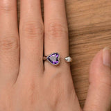 1ct Engagement Ring Heart Cut Amethyst Open Cuff Stackable 14k White Gold Finish