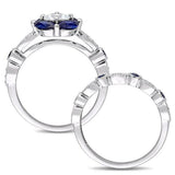 3Ct Princess Cut Diamond Blue Sapphire Vintage Bridal Set 14K White Gold Finish