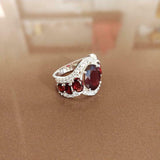 5ct Engagement Ring Oval Cut Red Garnet Cocktail Women 14k White Gold Finish