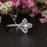 Flower Star Engagement Ring 1.5ct Round Cut VVS1D Diamond 14k White Gold Finish